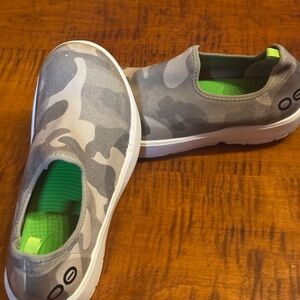Gray and Green Camouflage Slip-On Sneakers